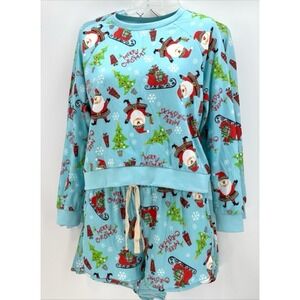 Women's Christmas Pajama Short Set Santa XL
